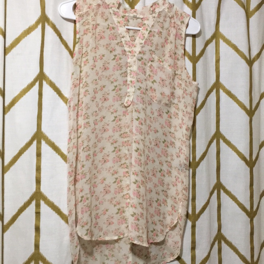 High low sheer floral tank top